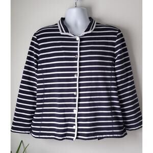 Karen Scott Womens Navy Blue Striped Shirt SIze XL Nautical Preppy Granny Boho
